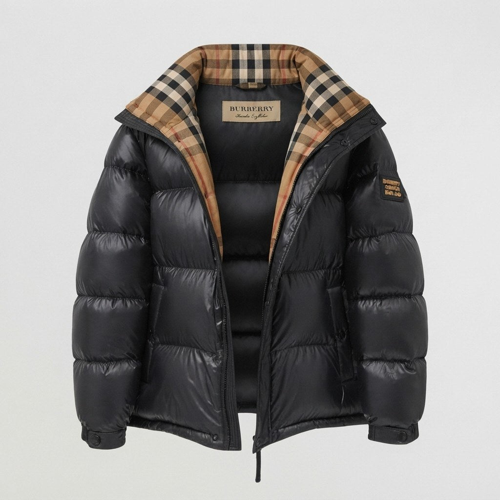 Doudoune Burberry Noire Brillante Col Check