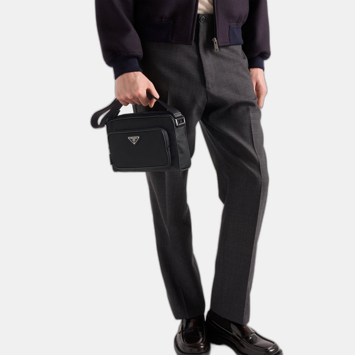 Petit sac porté épaule en Re-Nylon et cuir Saffia