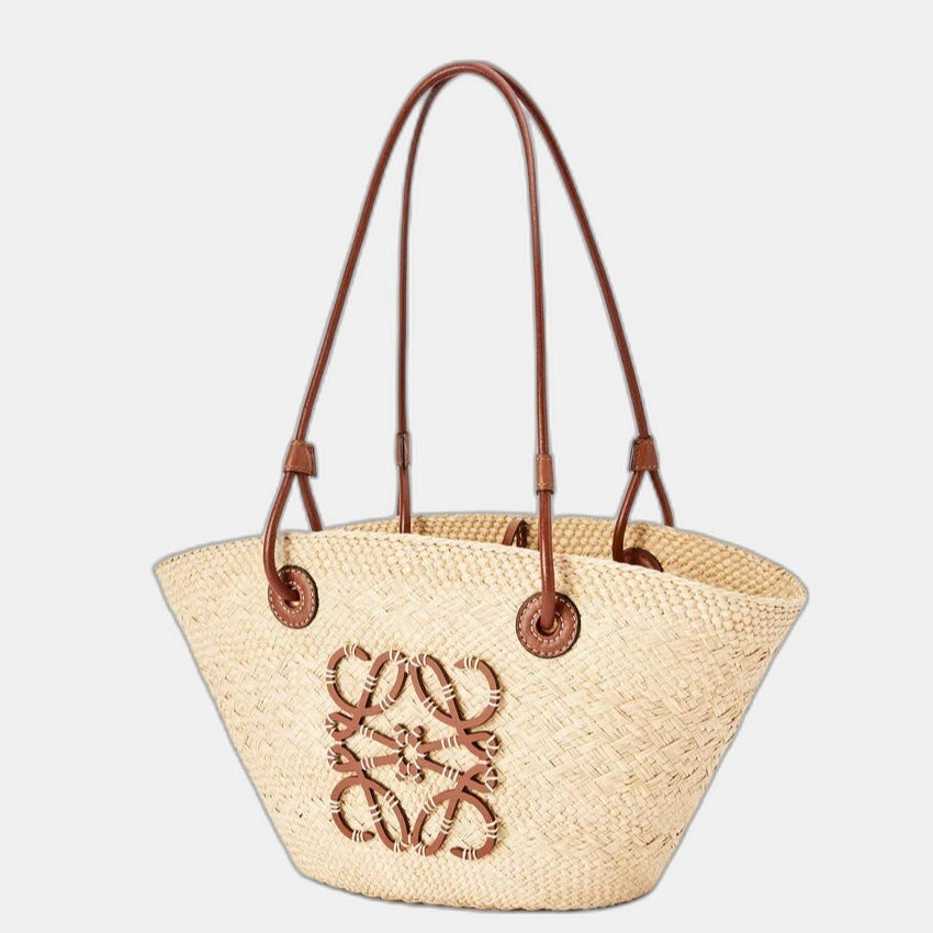Loewe - Petit panier Anagram en palmier Iraca et cuir de veau Natural Tan