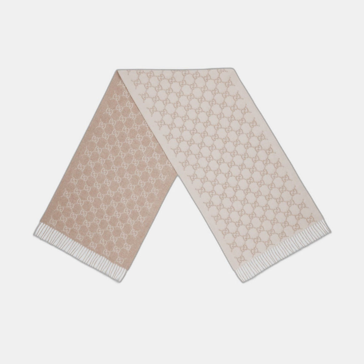 Bonnet et Écharpe en jacquard de cachemire GG blanc cassé et beige
