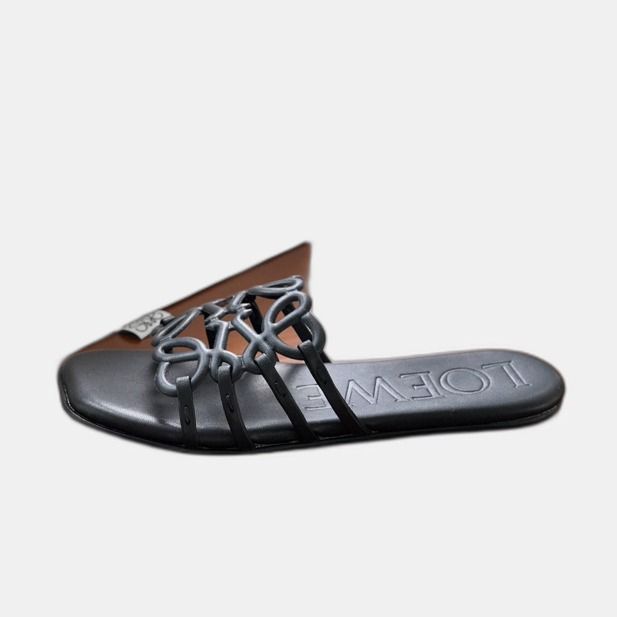 LOEWE - Petal Anagram slide in soft calfskin Noire