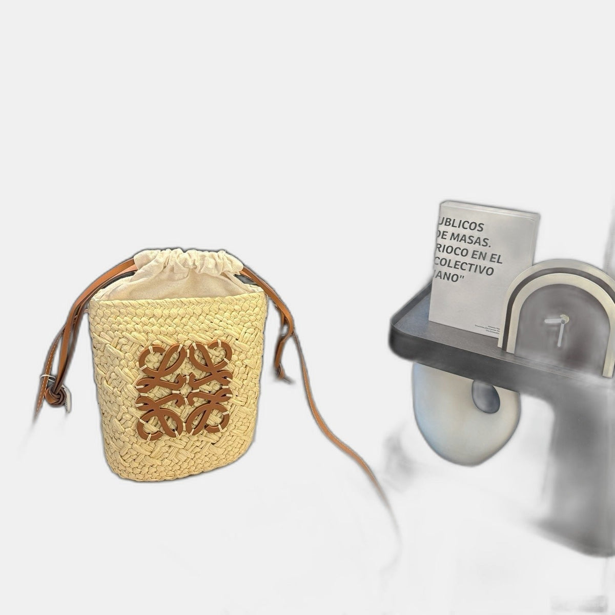 LOEWE - Square pocket in iraca palm and calfskin Beige
