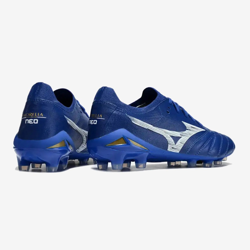 Mizuno Morelia Neo 4 Elite FG/AG - Bleu/Blanc/Doré
