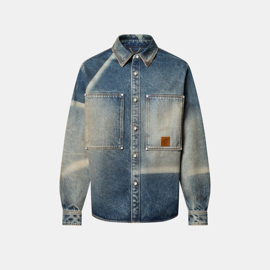 Chemise manches longues en denim effet décoloré
