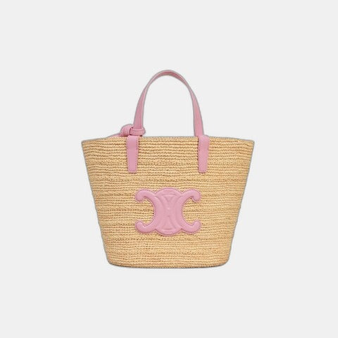 Céline - Classic Panier petit modèle Souple Raphia et veau Pink