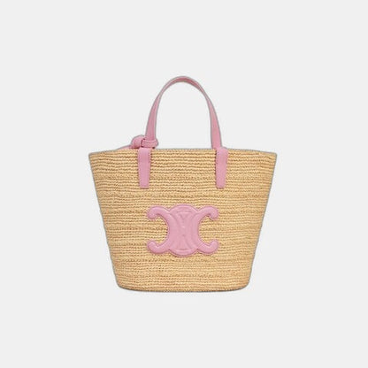 Céline - Classic Panier petit modèle Souple Raphia et veau Pink