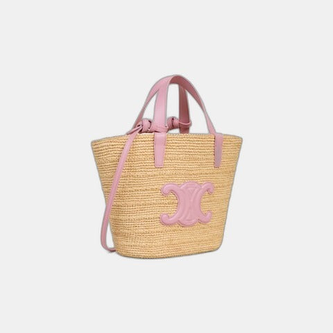 Céline - Classic Panier petit modèle Souple Raphia et veau Pink