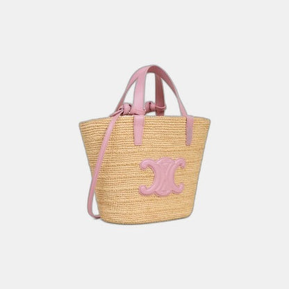 Céline - Classic Panier petit modèle Souple Raphia et veau Pink