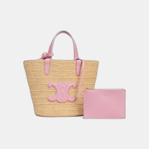 Céline - Classic Panier petit modèle Souple Raphia et veau Pink