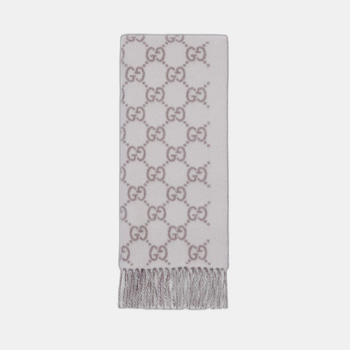 Bonnet et Écharpe en jacquard de cachemire GG ivoire et gris clair