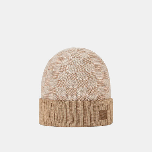 Bonnet et Écharpe Néo Petit Damier Beige