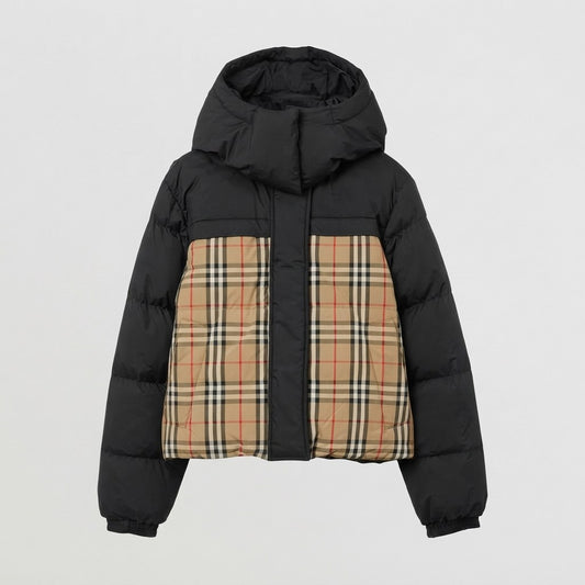 Doudoune Burberry Noire Check à Capuche