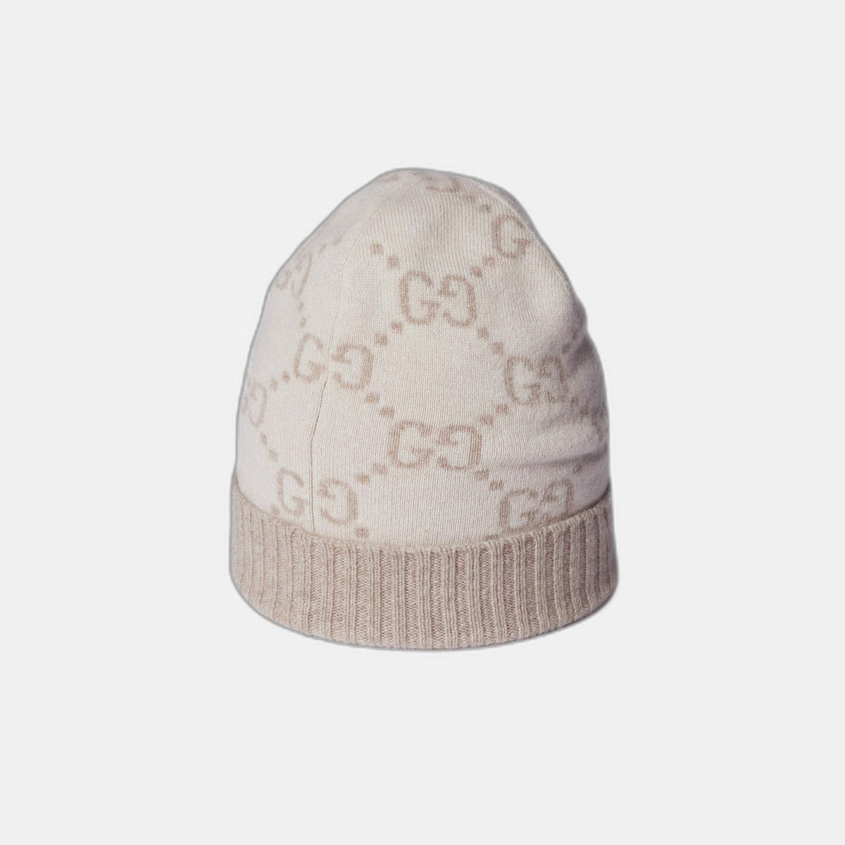 Bonnet et Écharpe en jacquard de cachemire GG blanc cassé et beige