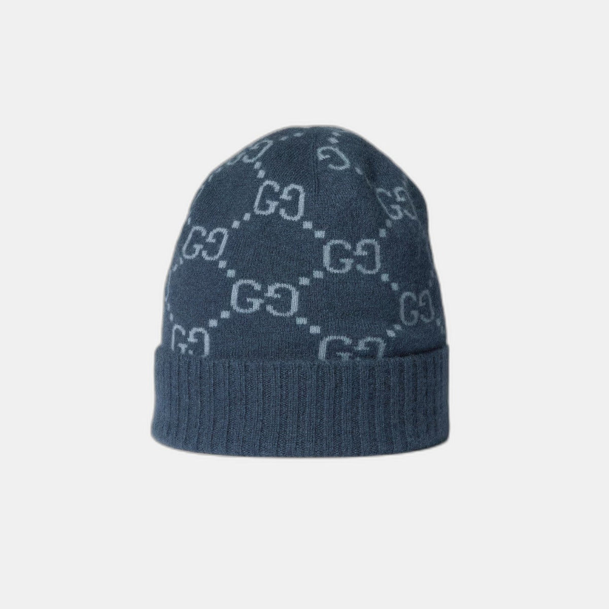 Bonnet et Écharpe en jacquard de cachemire GG bleu marine et bleu clair