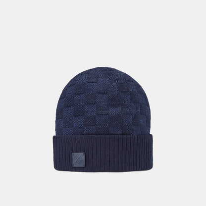 Bonnet et Écharpe Néo Petit Damier Bleu Marine