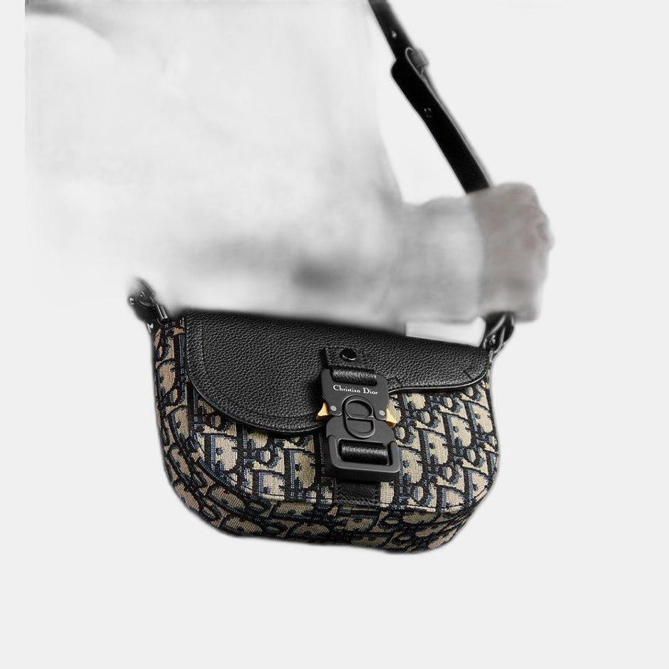 Mini sac Messenger à rabat Saddle Noir et Beige
