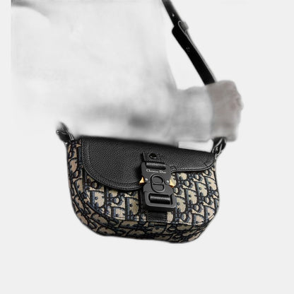 Mini sac Messenger à rabat Saddle Noir et Beige