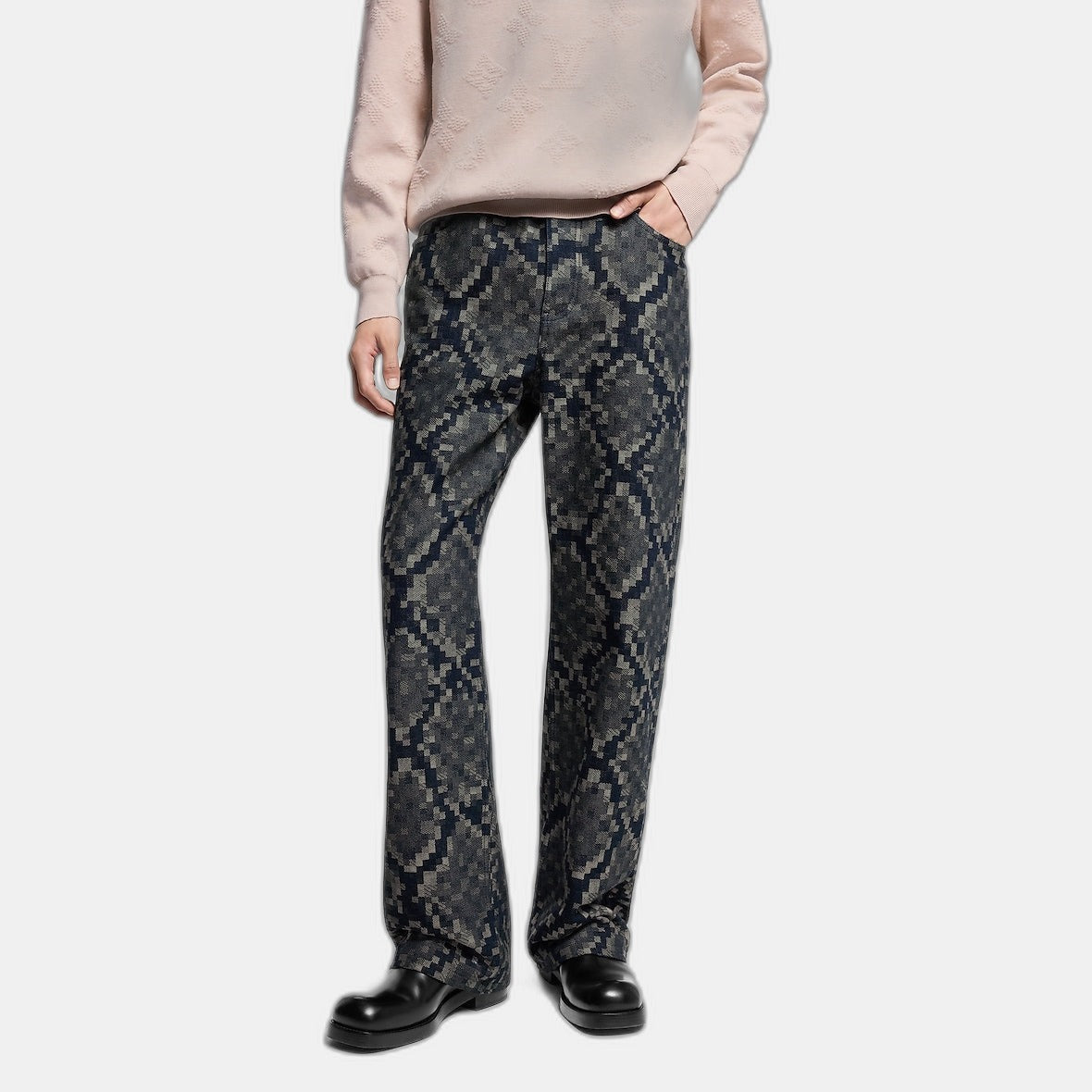 Pantalon droit en denim graphique