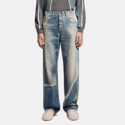 Pantalon droit effet décoloré en denim
