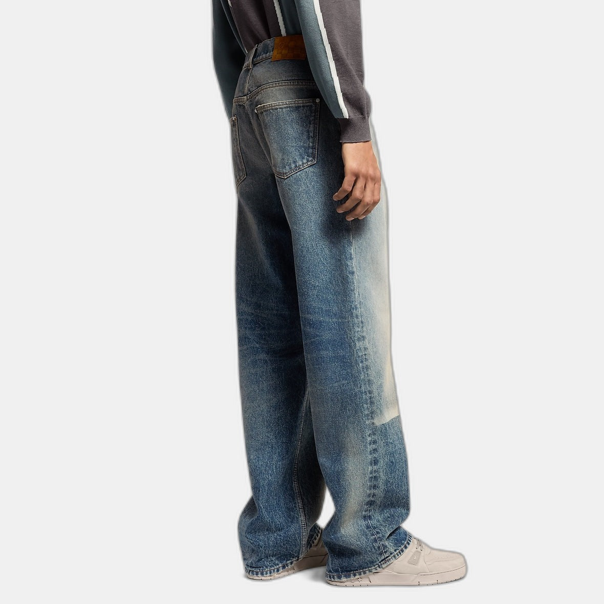 Pantalon droit effet décoloré en denim