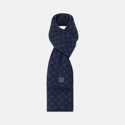 Bonnet et Écharpe Néo Petit Damier Bleu Marine