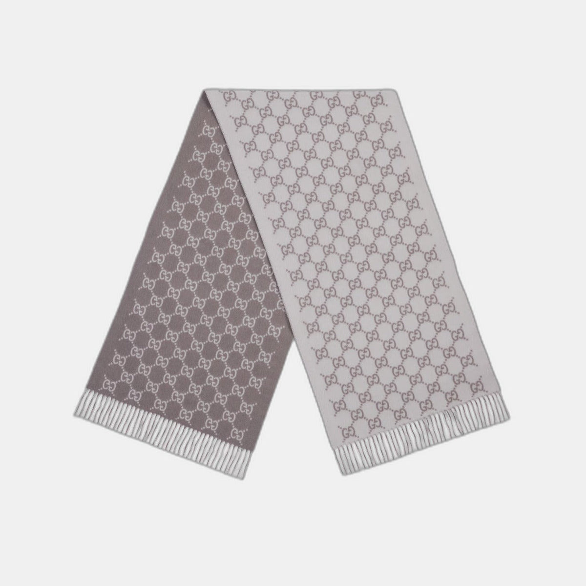 Bonnet et Écharpe en jacquard de cachemire GG ivoire et gris clair