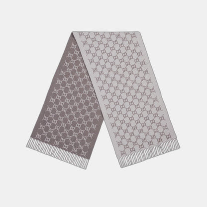Bonnet et Écharpe en jacquard de cachemire GG ivoire et gris clair