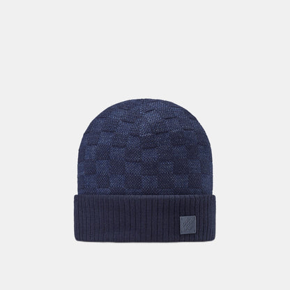 Bonnet et Écharpe Néo Petit Damier Bleu Marine