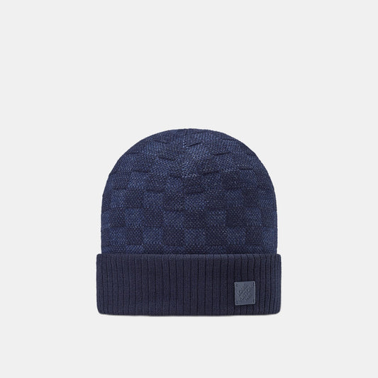 Bonnet et Écharpe Néo Petit Damier Bleu Marine