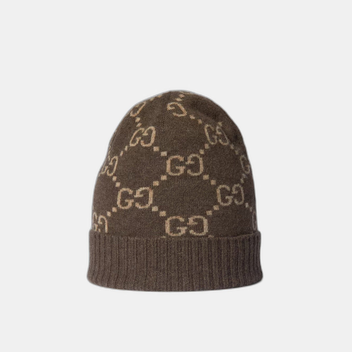 Bonnet et Écharpe en jacquard de cachemire GG marron et beige