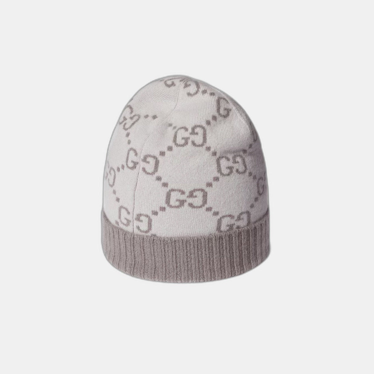Bonnet et Écharpe en jacquard de cachemire GG ivoire et gris clair