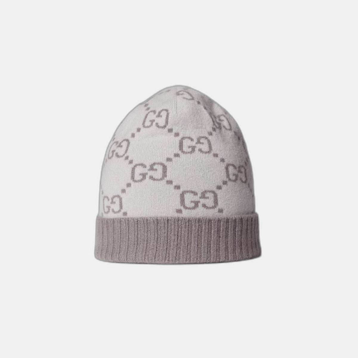 Bonnet et Écharpe en jacquard de cachemire GG ivoire et gris clair