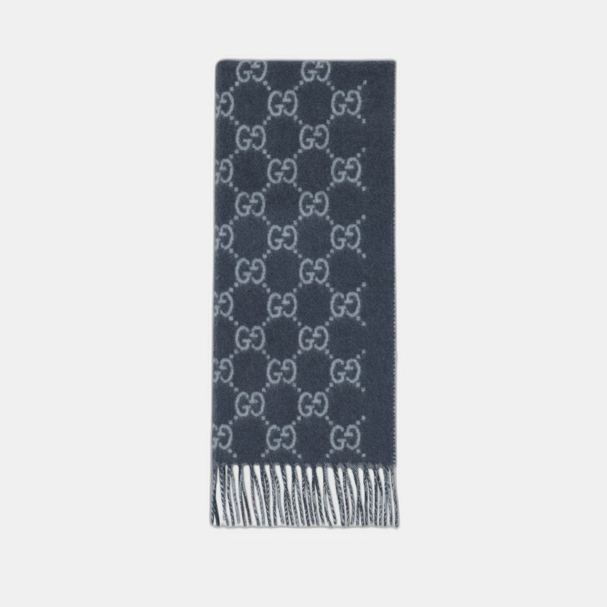 Bonnet et Écharpe en jacquard de cachemire GG bleu marine et bleu clair