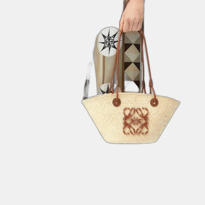 Loewe - Petit panier Anagram en palmier Iraca et cuir de veau Natural Tan