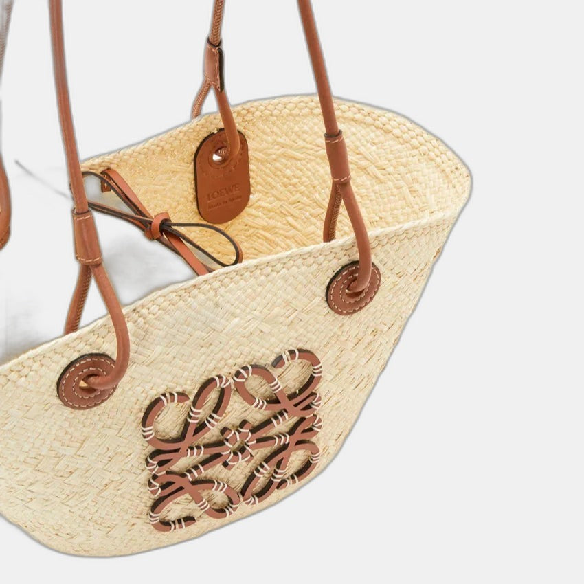 Loewe - Petit panier Anagram en palmier Iraca et cuir de veau Natural Tan