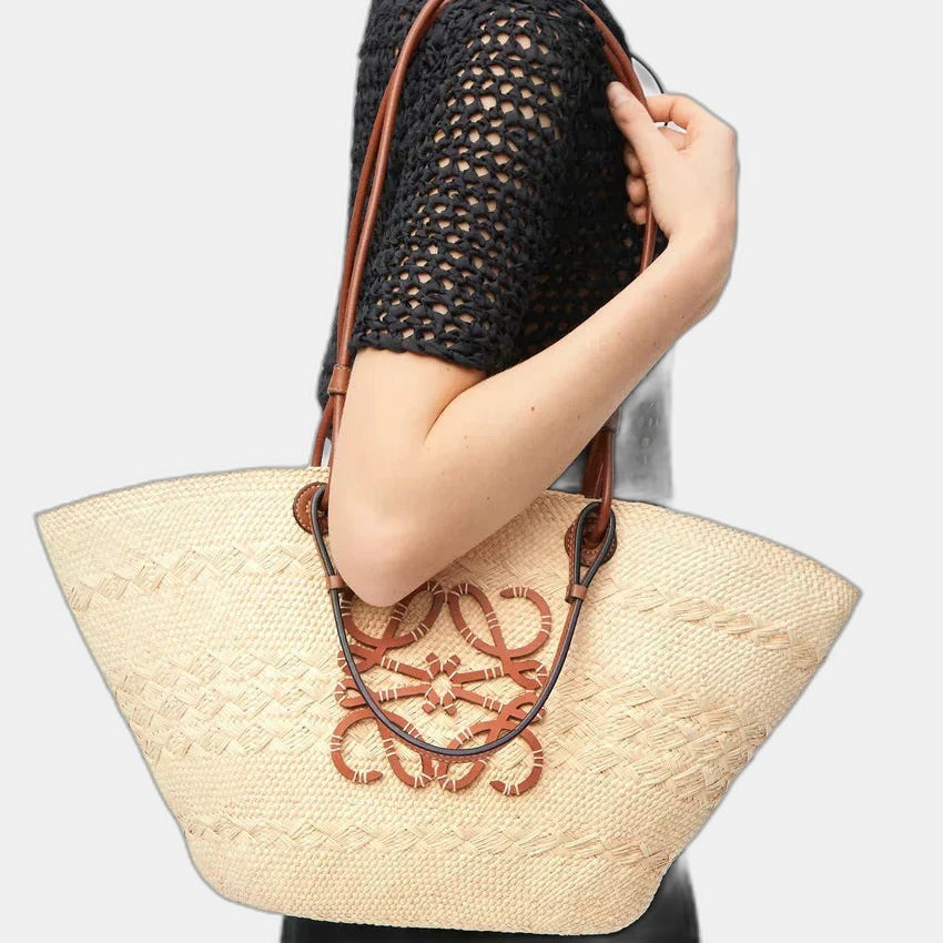 Loewe - Panier Anagram en palmier Iraca et cuir de veau