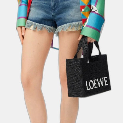 LOEWE - Petit  Font Tote en raphia Noir