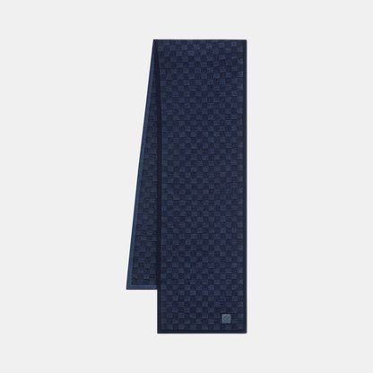 Bonnet et Écharpe Néo Petit Damier Bleu Marine