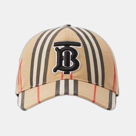 Casquette de baseball coton carreaux traditionnels monogramme beige