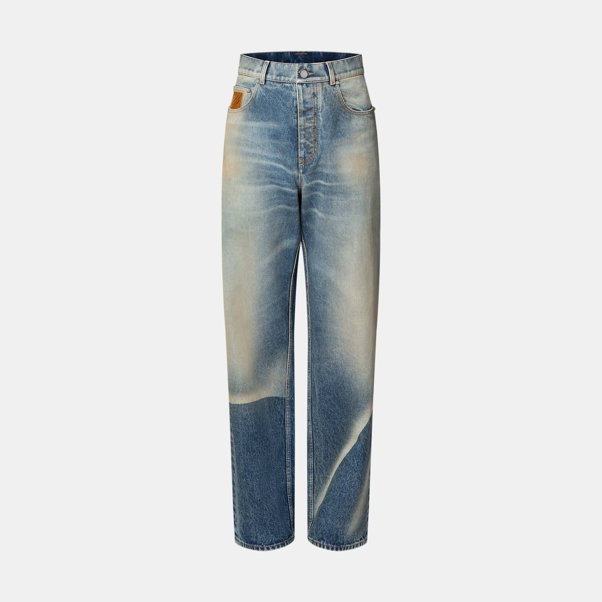 Pantalon droit effet décoloré en denim