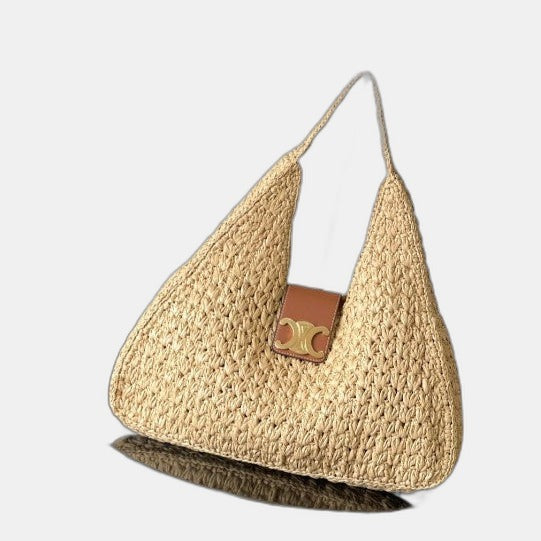C­eli­ne - Classic Panier Cabas Triangle Raffia Calfskin