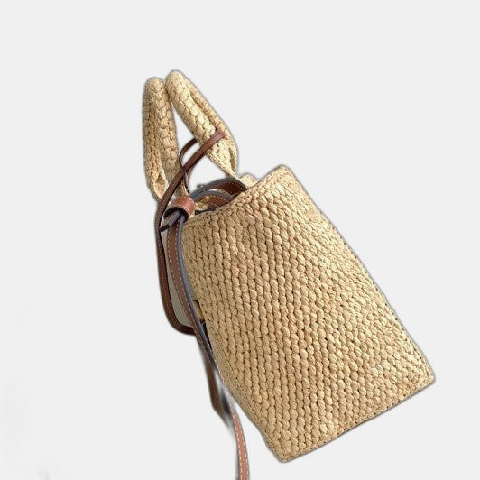 C­eli­ne - Small Cabas Thais Raffia Calfskin Top