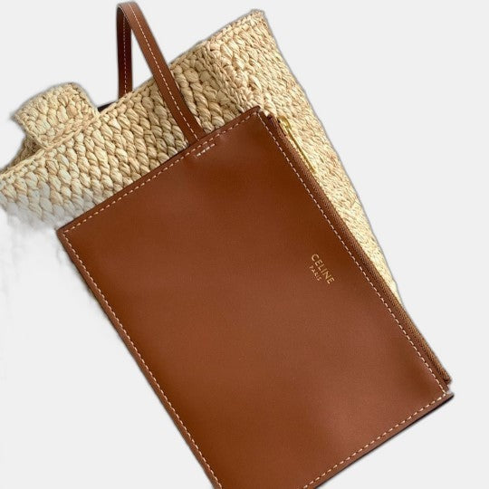 C­eli­ne - Small Cabas Thais Raffia Calfskin Top