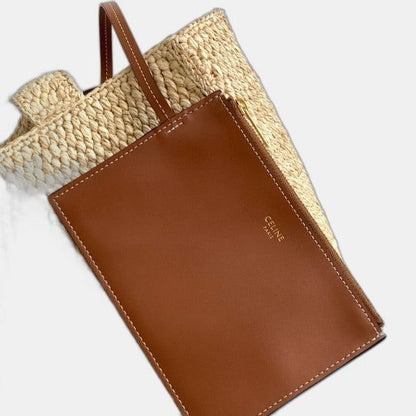 C­eli­ne - Small Cabas Thais Raffia Calfskin Top