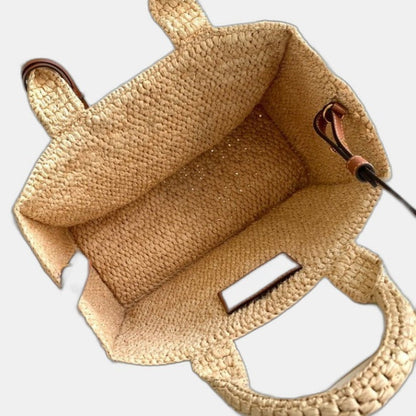C­eli­ne - Small Cabas Thais Raffia Calfskin Top