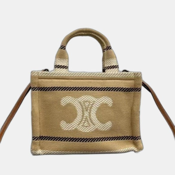 C­eli­ne - Small Cabas Thais Striped Textile Beige Noir