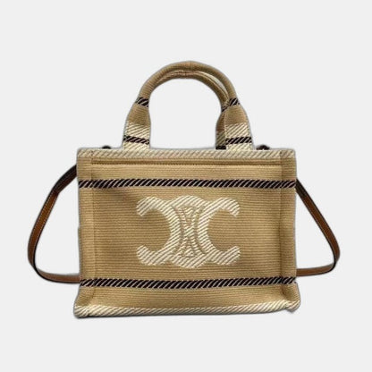 C­eli­ne - Small Cabas Thais Striped Textile Beige Noir