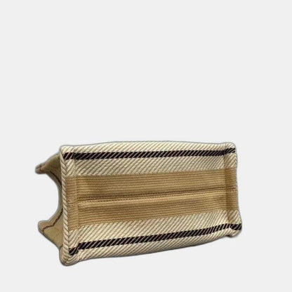 C­eli­ne - Small Cabas Thais Striped Textile Beige Noir