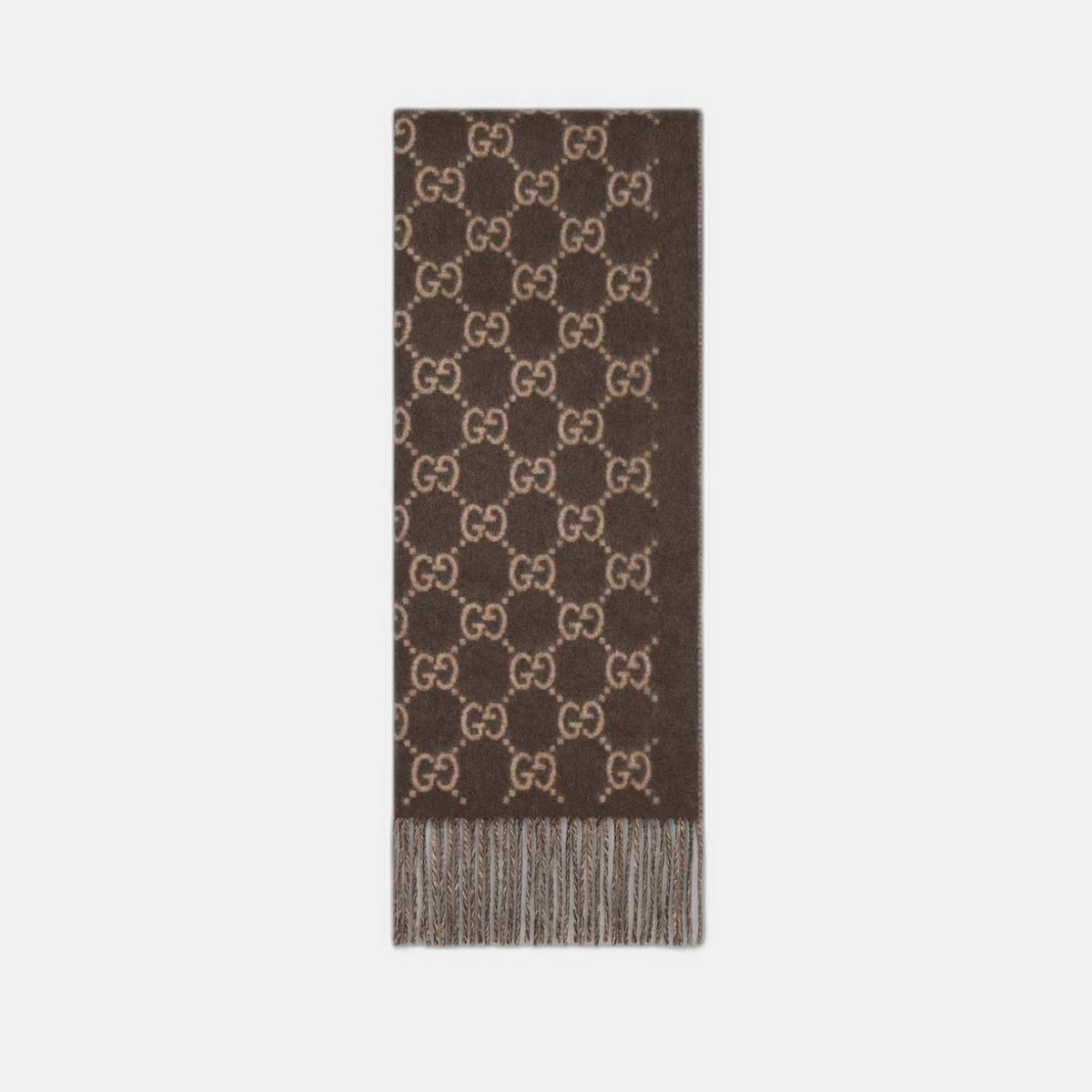 Bonnet et Écharpe en jacquard de cachemire GG marron et beige