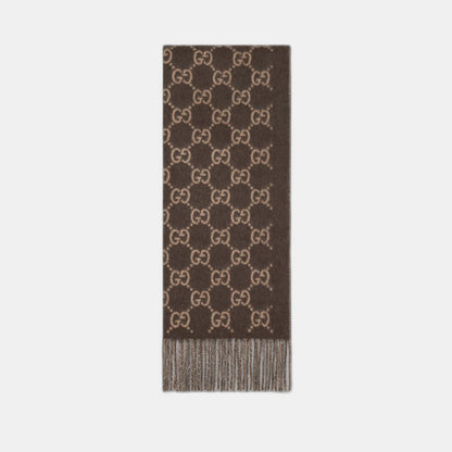 Bonnet et Écharpe en jacquard de cachemire GG marron et beige